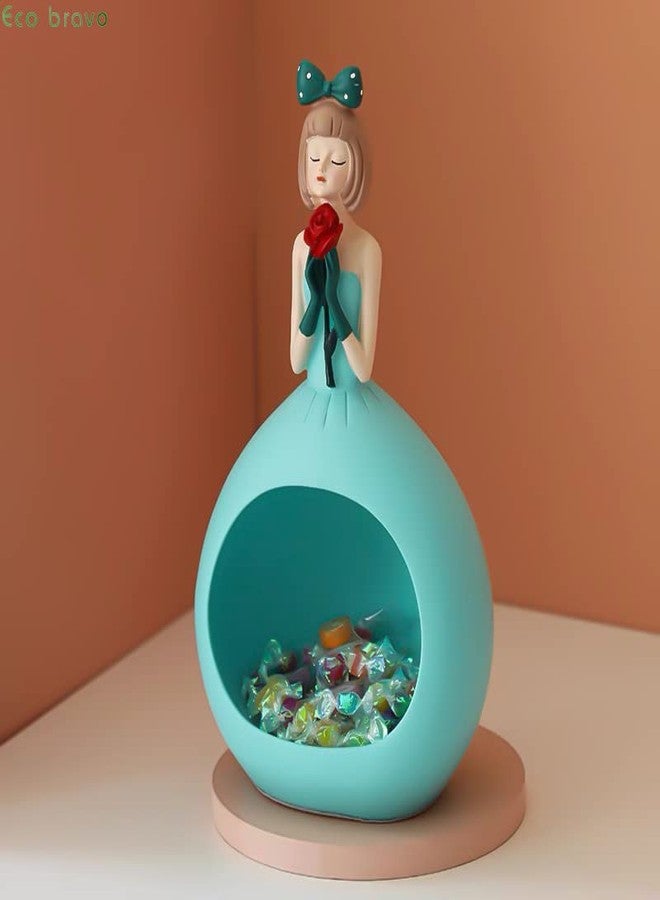 ONCARNIVAL Key Storage Tray, Resin Figure Candy Plate Jewellery Earrings Holder, Home Living Room Table Decoration Bedroom Table Ornament, Fashion Skirt Bowknot Rose Girl Statue - Image 3